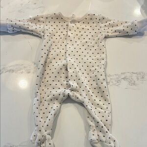 Quincy Mae Cream Footed One-Piece with Black Polka Dots